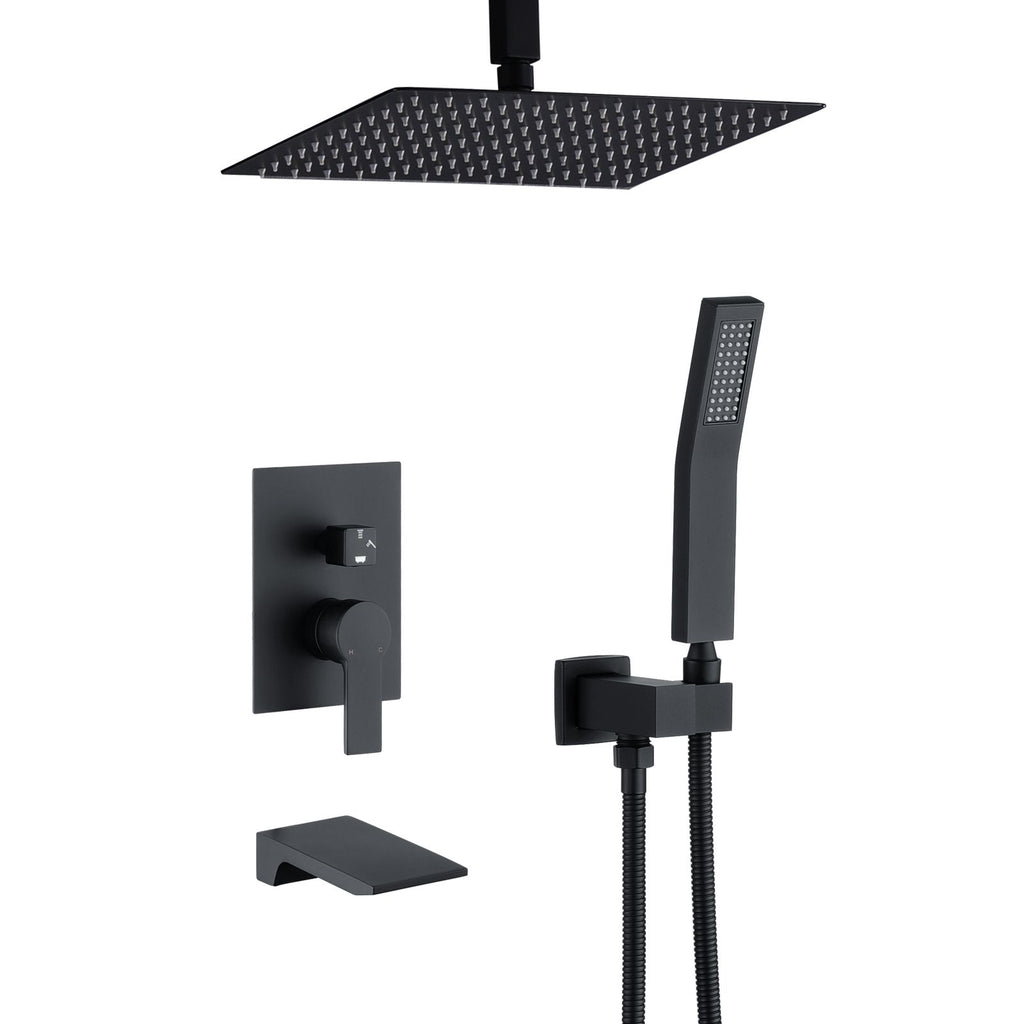 Matte Black Rain Shower System with Three-Outlet Selection