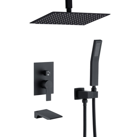 Matte Black Rain Shower System with Three-Outlet Selection