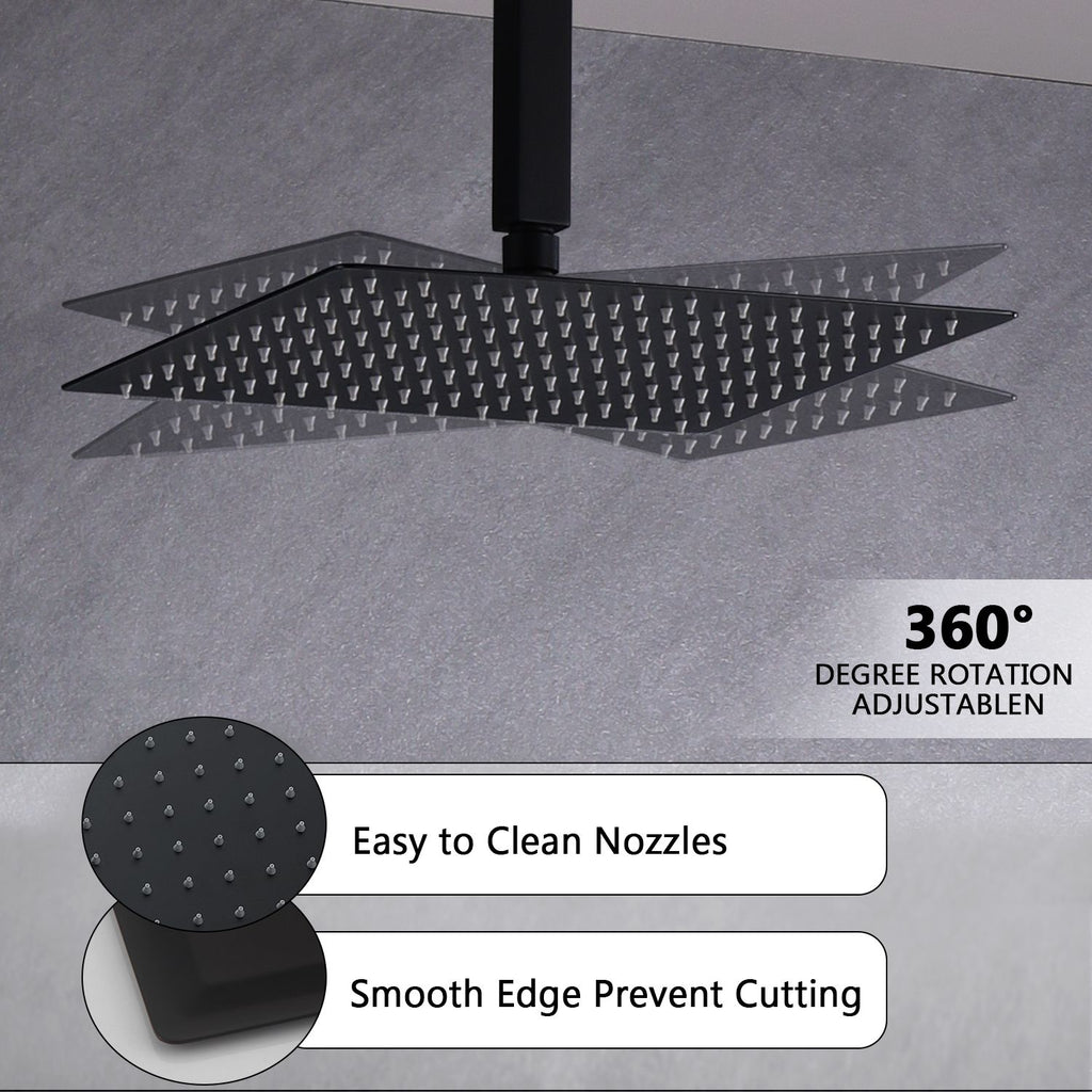Matte Black Rain Shower System with Three-Outlet Selection