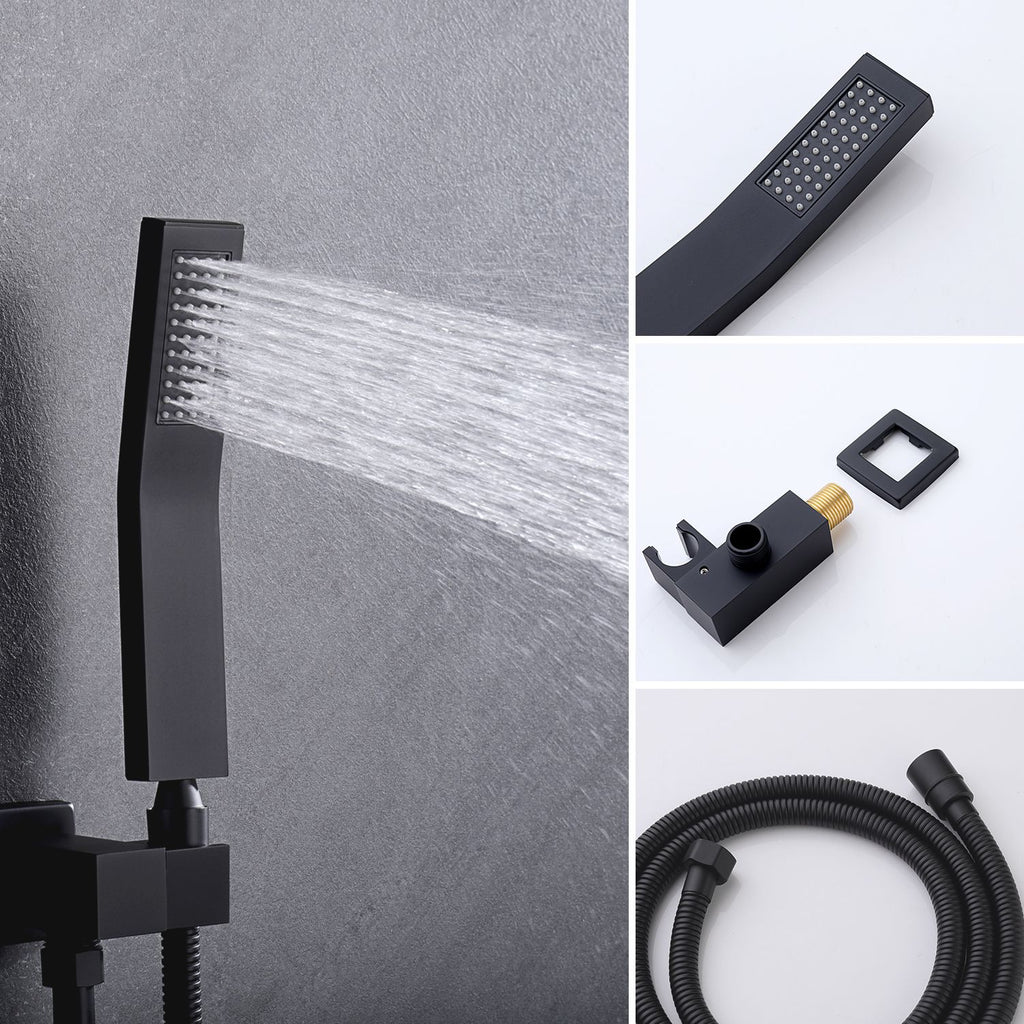 Matte Black Rain Shower System with Three-Outlet Selection