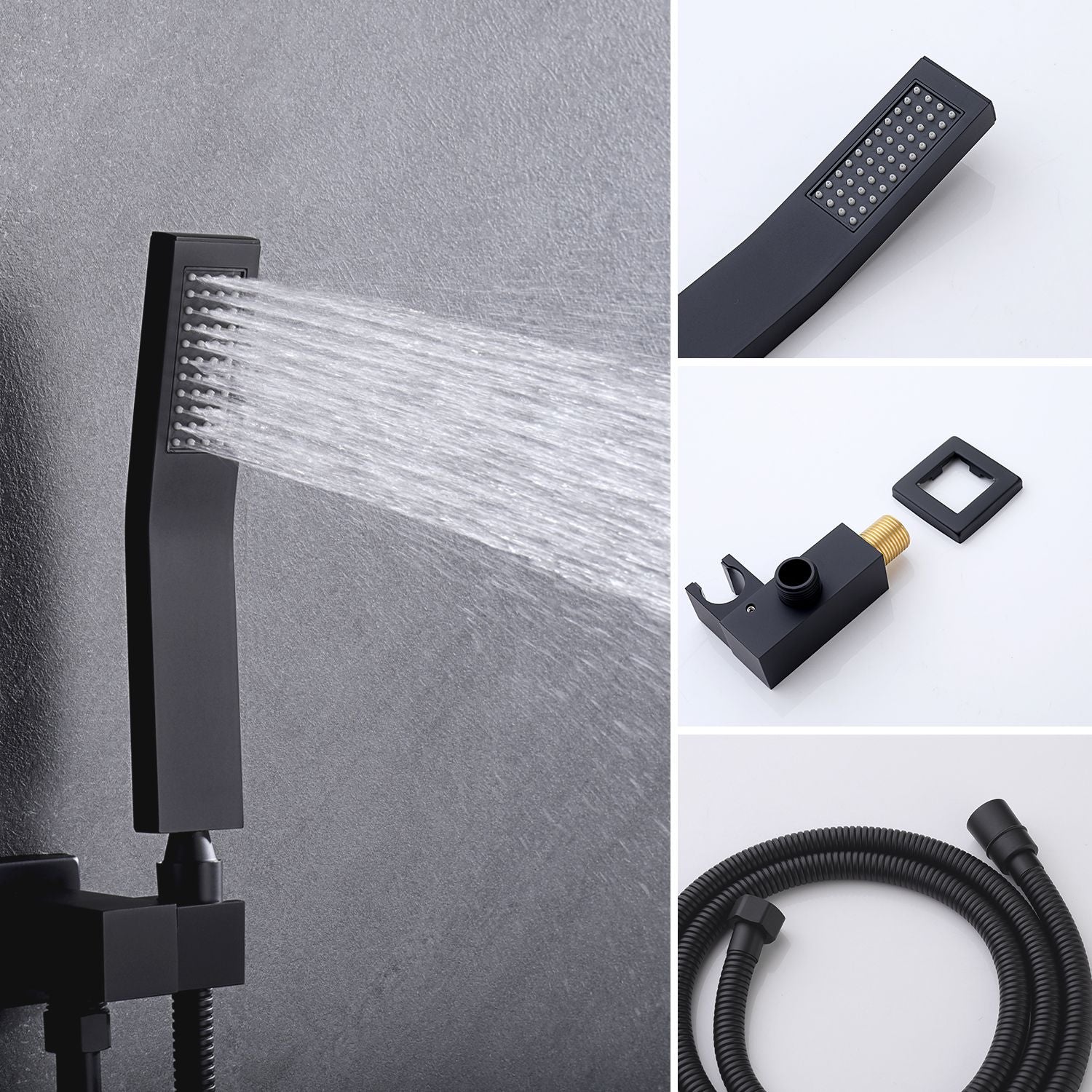 Matte Black Rain Shower System with Three-Outlet Selection