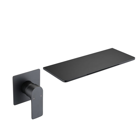 Matte Black Bathroom Waterfall Faucet with Single Handle and Shelf Spout