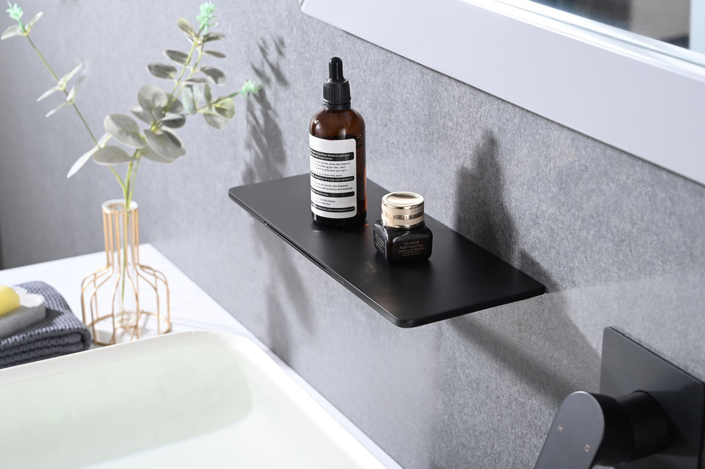 Matte Black Bathroom Waterfall Faucet with Single Handle and Shelf Spout