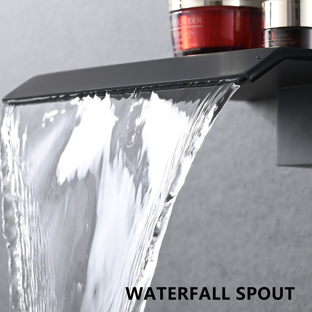 Matte Black Wall-Mount Faucet with Waterfall Spout