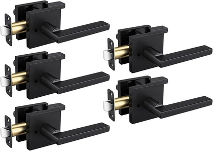 Contemporary Matte Black Privacy Door Levers for Bedroom and Bathroom - 5 Pack