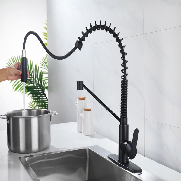 Commercial-Style Kitchen Faucet with Pull-Down Dual-Function Sprayhead