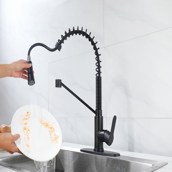 Commercial-Style Kitchen Faucet with Pull-Down Dual-Function Sprayhead