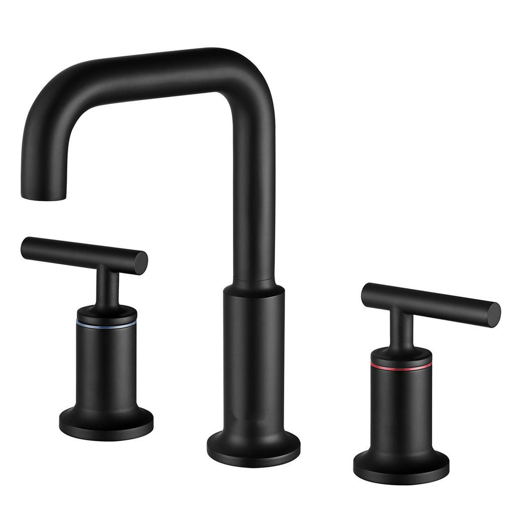 Matte Black Widespread Bathroom Faucet with Rotating High-Arc Spout