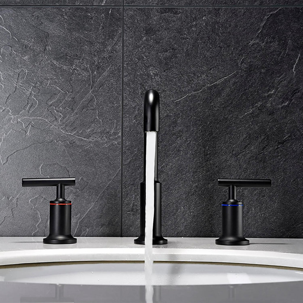 Matte Black Widespread Bathroom Faucet with Rotating High-Arc Spout