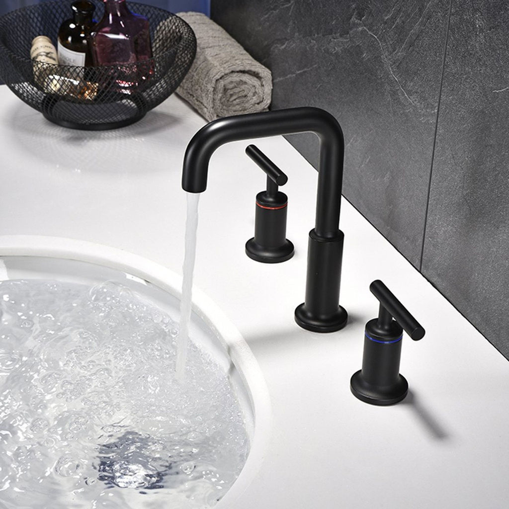 Matte Black Widespread Bathroom Faucet with Rotating High-Arc Spout