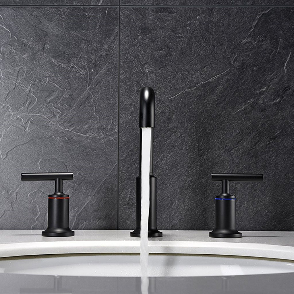 Matte Black Widespread Bathroom Faucet with Rotating High-Arc Spout