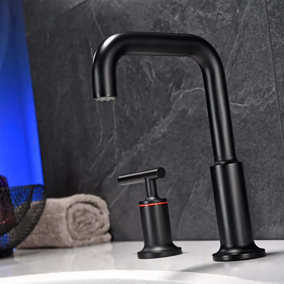 Matte Black Widespread Bathroom Faucet with Rotating High-Arc Spout