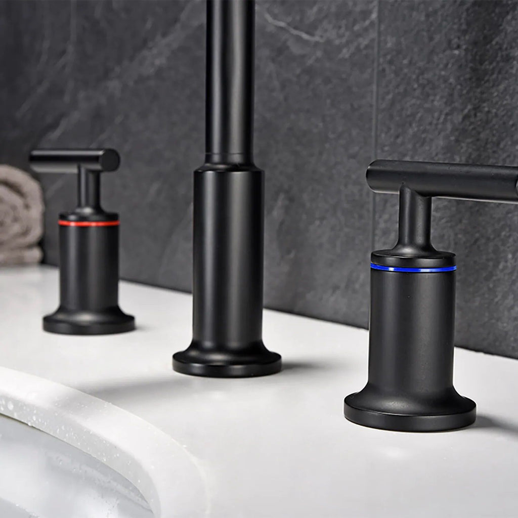 Matte Black Widespread Bathroom Faucet with Rotating High-Arc Spout