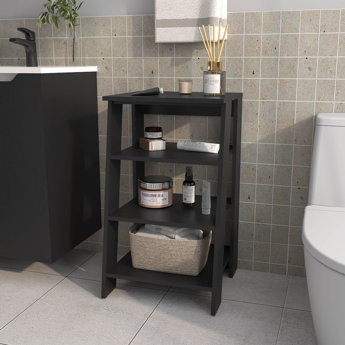 Freestanding Bathroom Shelf with Four Open Storage Levels