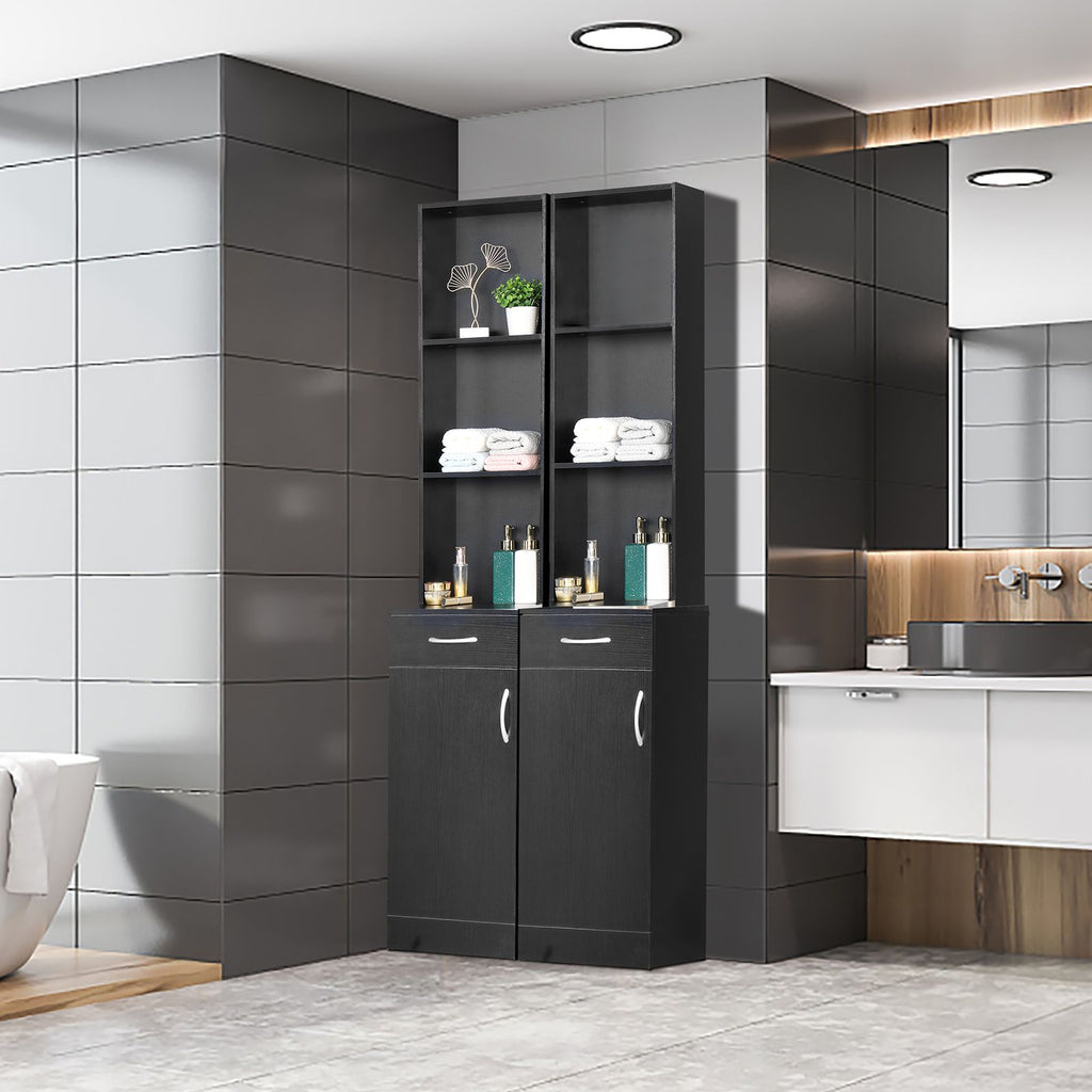Tall Bathroom Wall Cabinet with Door, Drawer, and Three Compartments