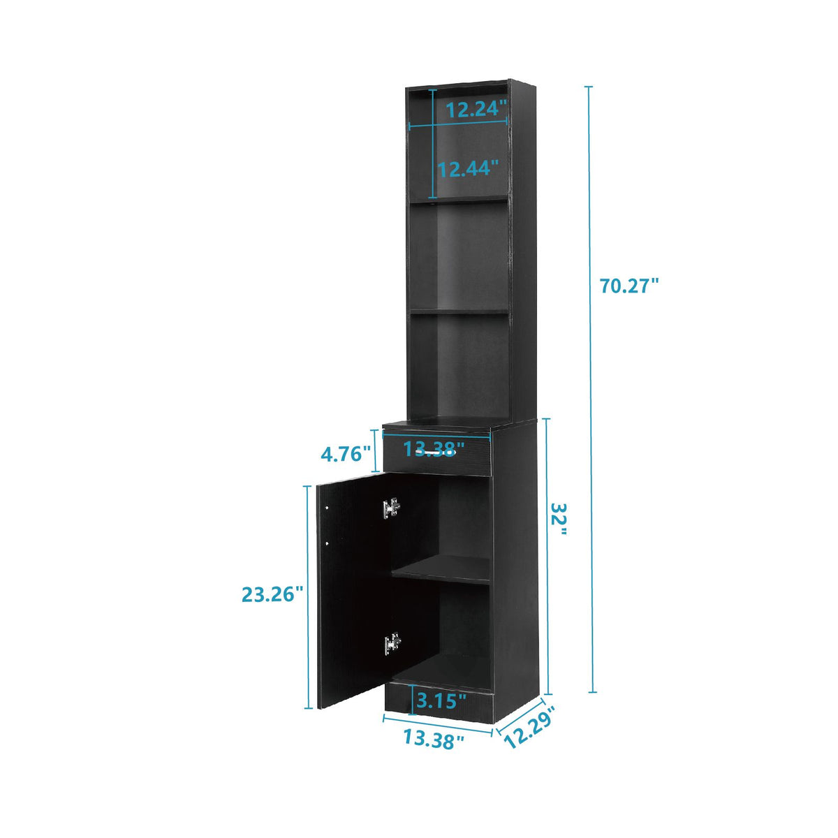 Tall Bathroom Wall Cabinet with Door, Drawer, and Three Compartments