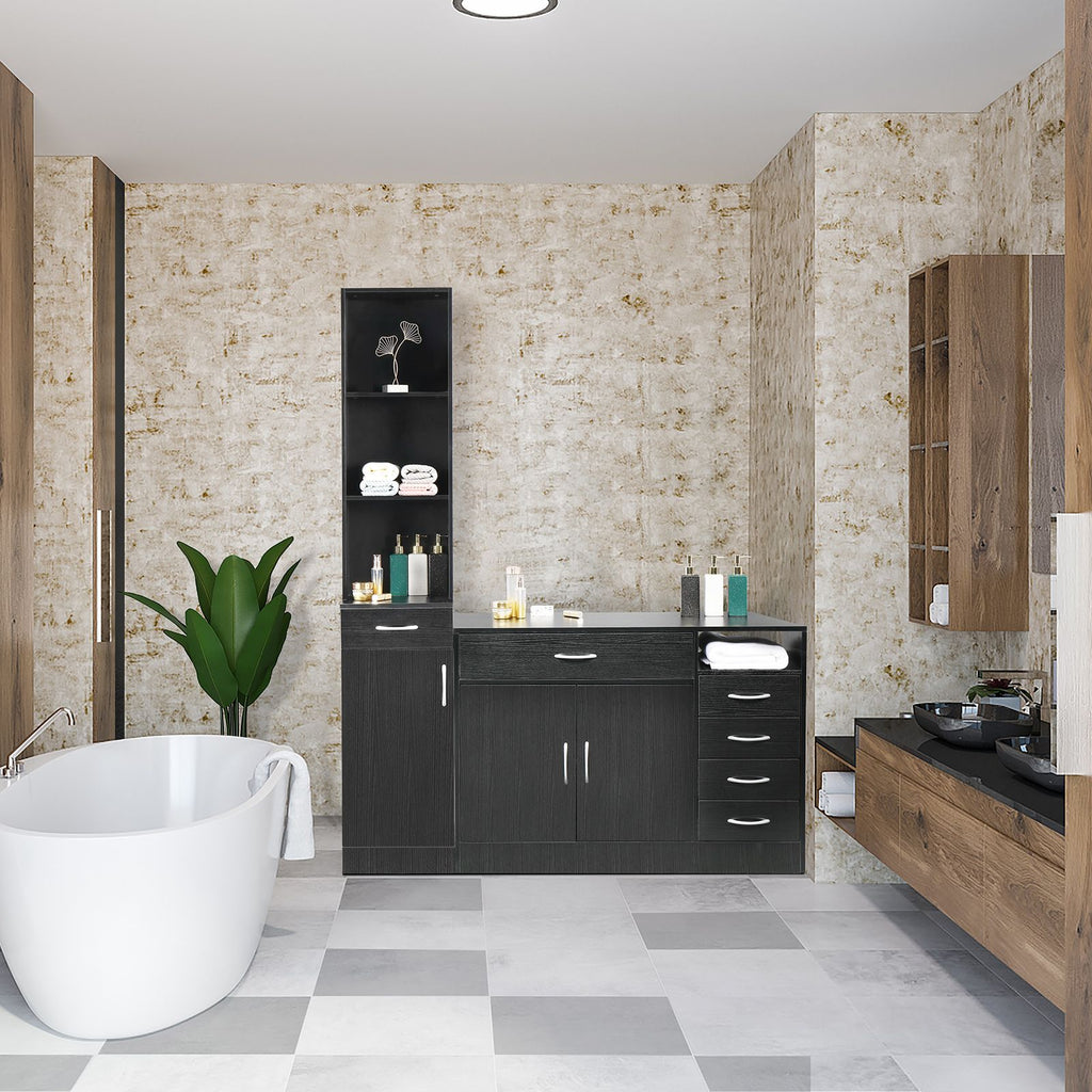 Tall Bathroom Wall Cabinet with Door, Drawer, and Three Compartments