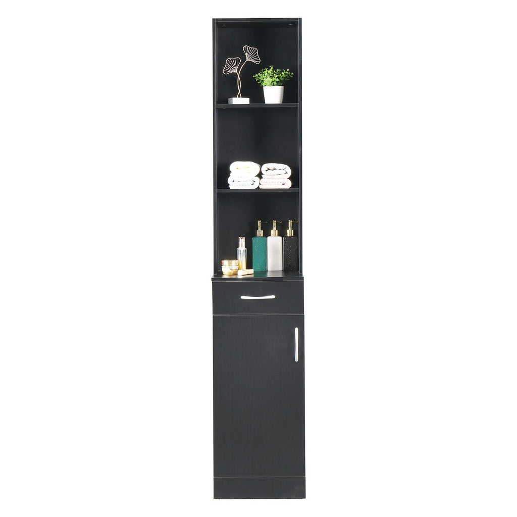 Tall Bathroom Wall Cabinet with Door, Drawer, and Three Compartments
