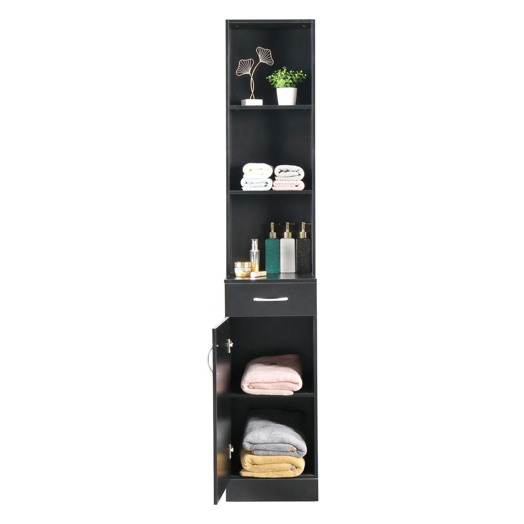 Tall Bathroom Wall Cabinet with Door, Drawer, and Three Compartments