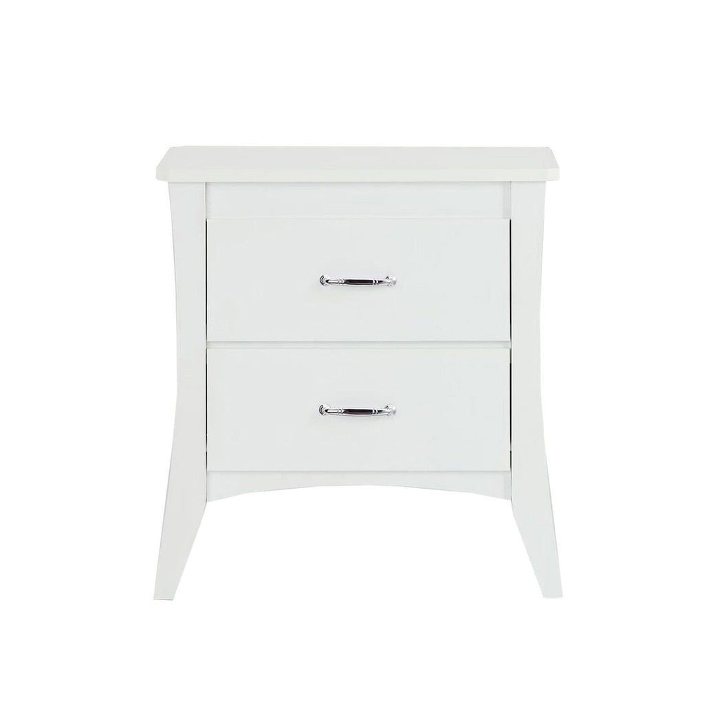 White Two-Drawer Nightstand with Brushed Handles