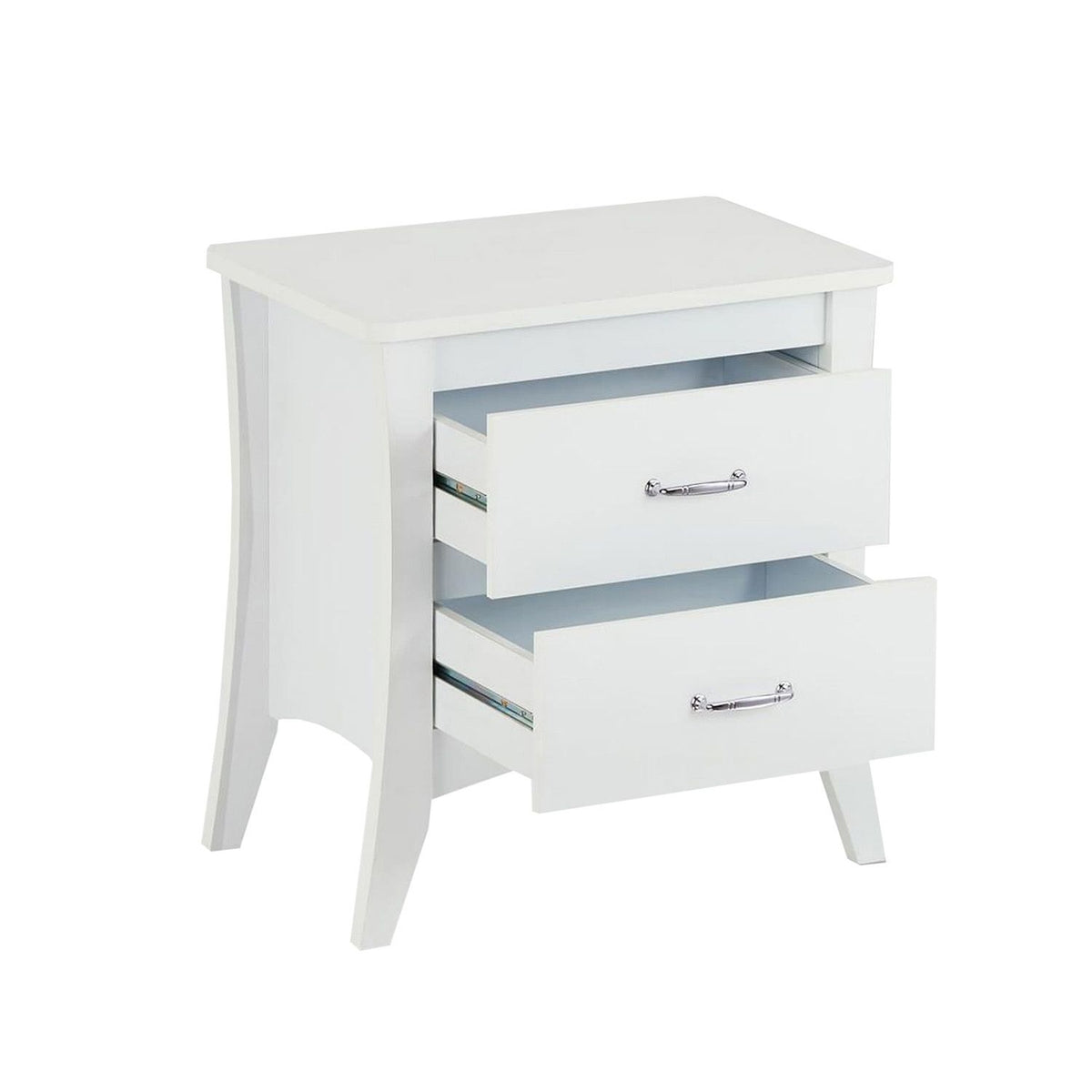 White Two-Drawer Nightstand with Brushed Handles
