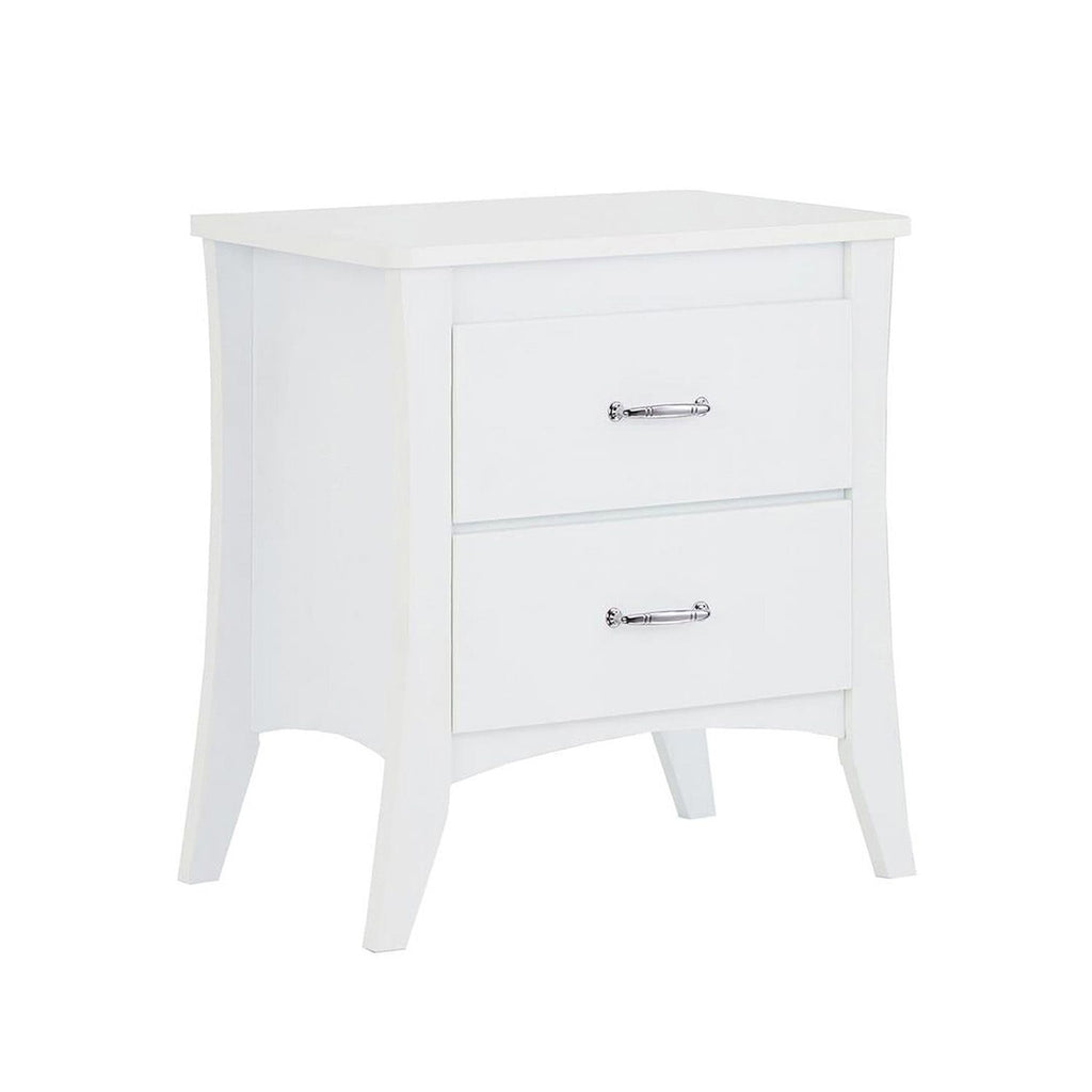 White Two-Drawer Nightstand with Brushed Handles