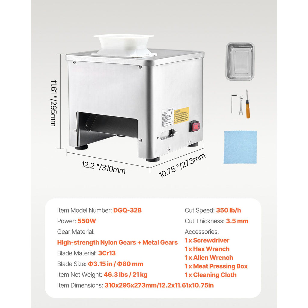 550W Commercial Meat Cutter – Stainless Steel, /h Electric Slicer