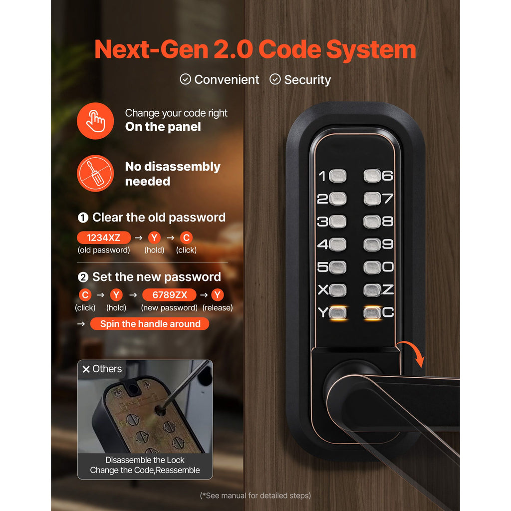 Mechanical Keyless Entry Door Lock with Upgraded 2.0 Code System