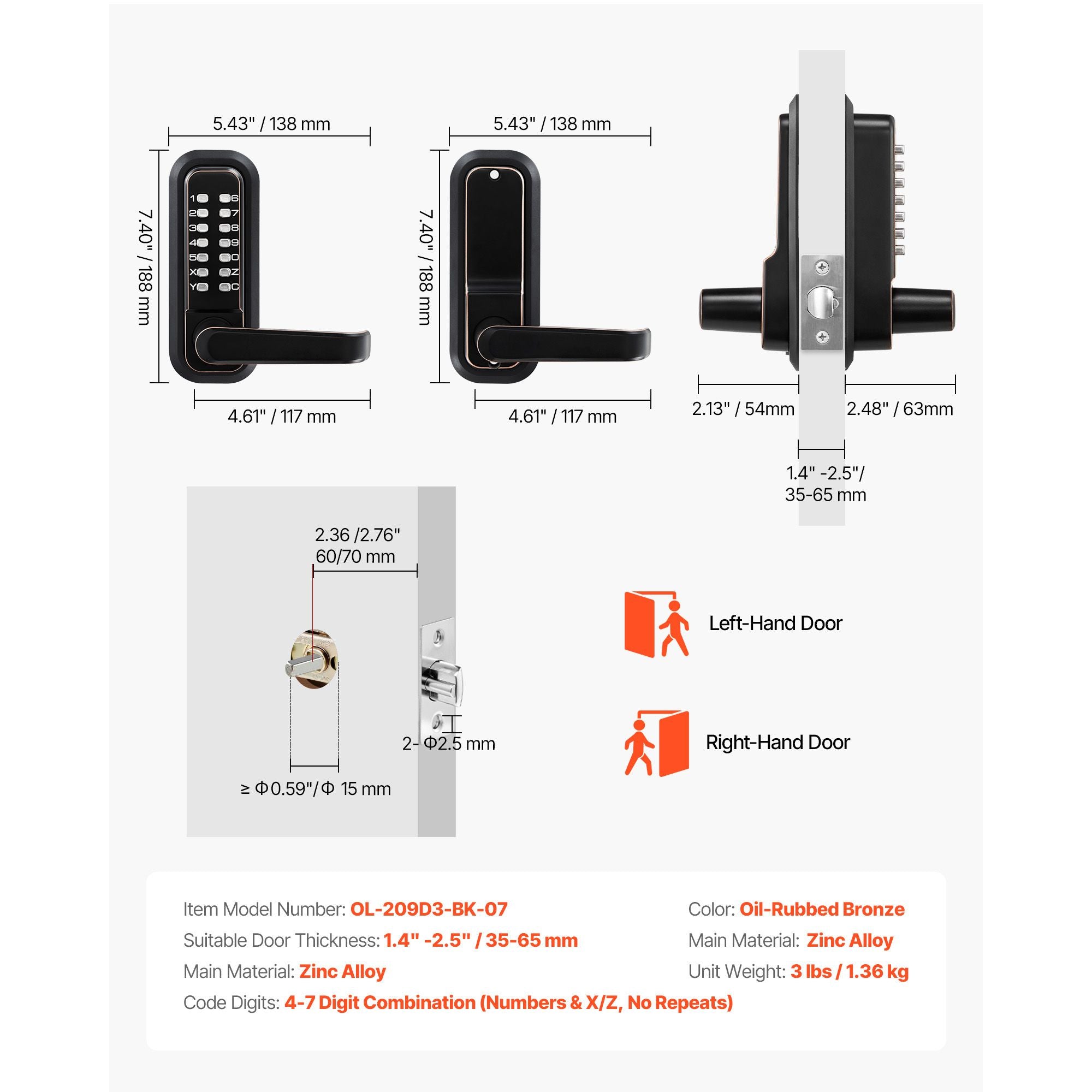 Mechanical Keyless Entry Door Lock with Upgraded 2.0 Code System