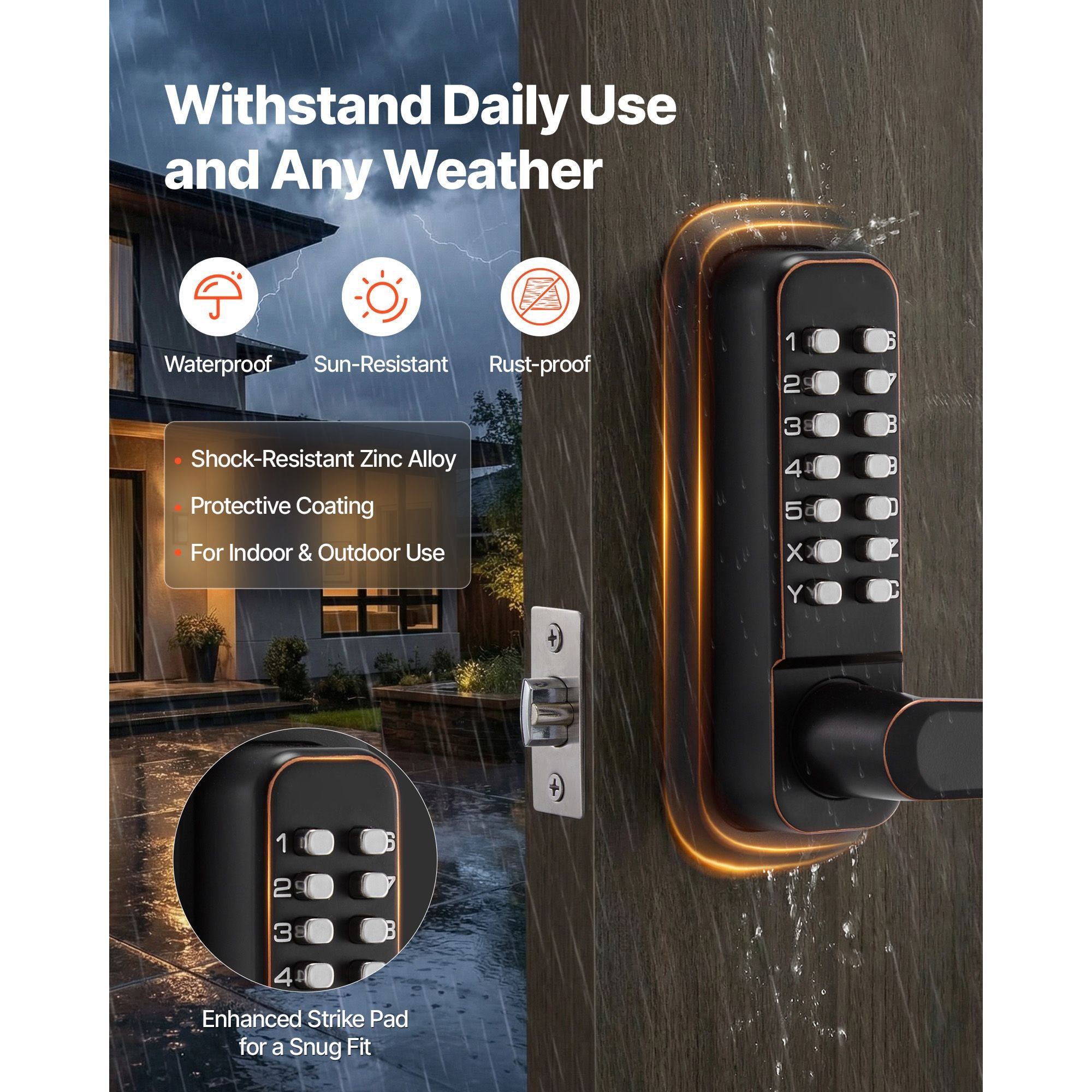 Mechanical Keyless Entry Door Lock with Upgraded 2.0 Code System