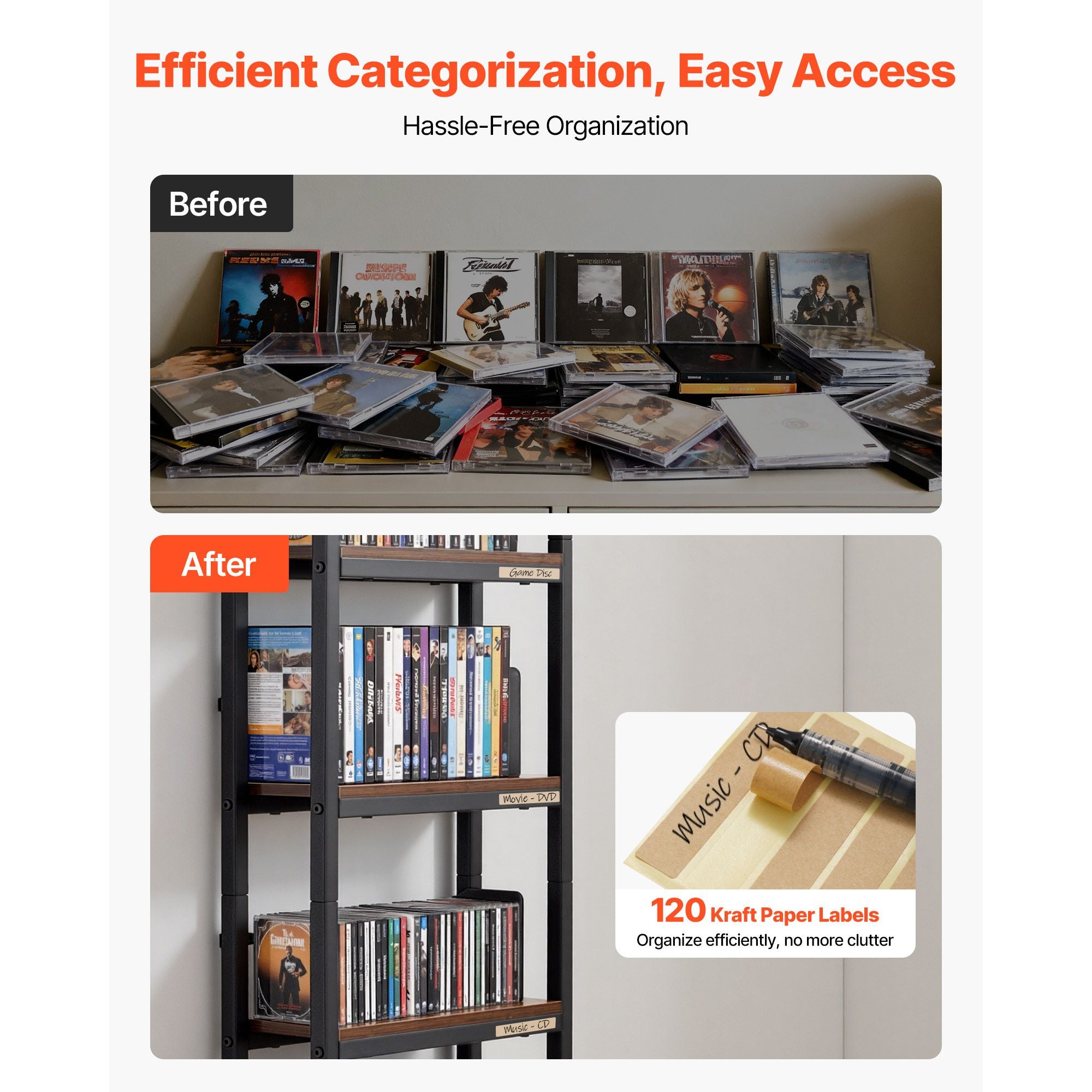 Media Storage Cabinet with Drawers – 4-Shelf DVD Organizer for CDs, Books and Games