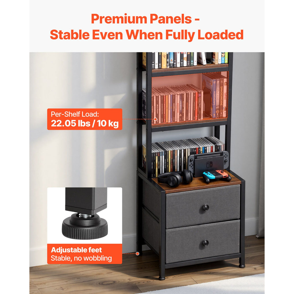 Media Storage Cabinet with Drawers – 4-Shelf DVD Organizer for CDs, Books and Games