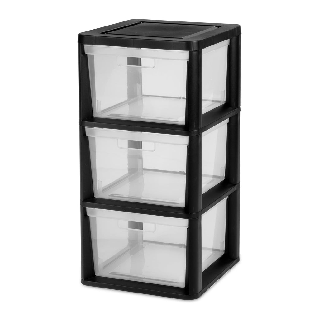 Clear Three-Drawer Storage Tower with Removable Bins