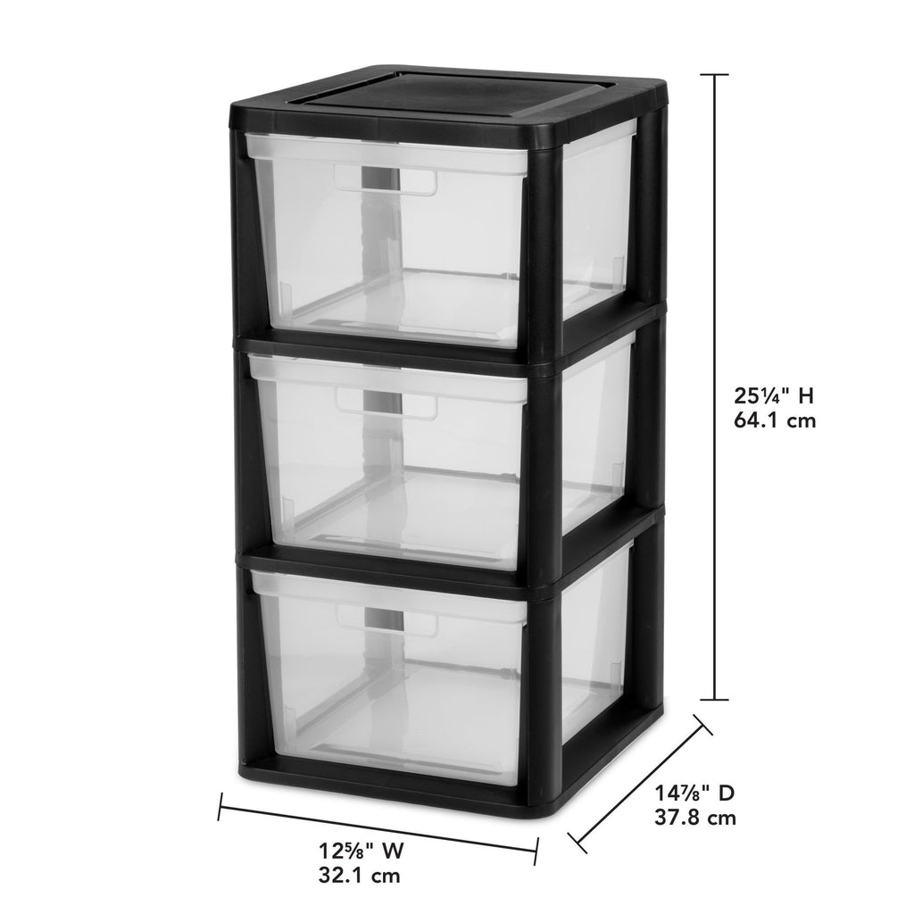 Clear Three-Drawer Storage Tower with Removable Bins