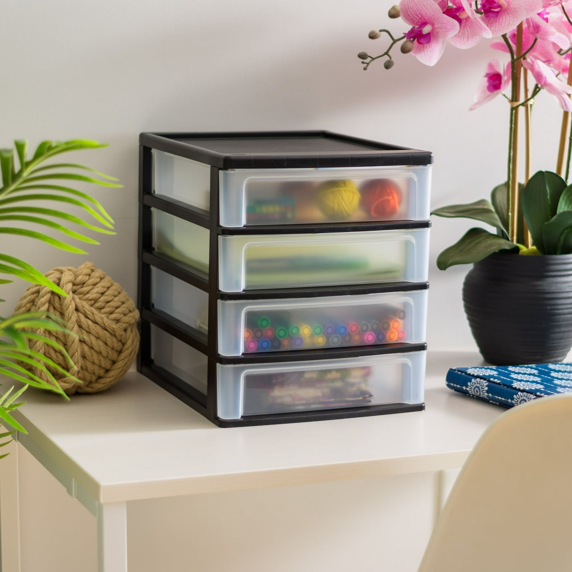 Medium 4-Drawer Compact Desktop Organizer with Clear Drawers