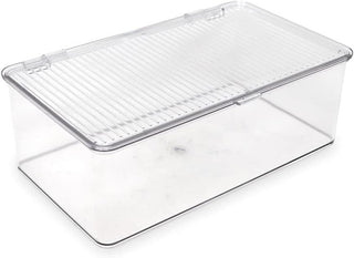 Clear Stackable Organizer Bin with Hinged Lid