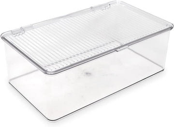 Clear Stackable Organizer Bin with Hinged Lid