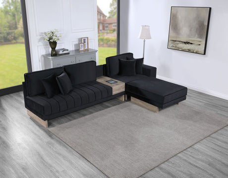 Memphis 122.5"W Black Velvet Reversible Sectional Sofa with Storage and USB Ports