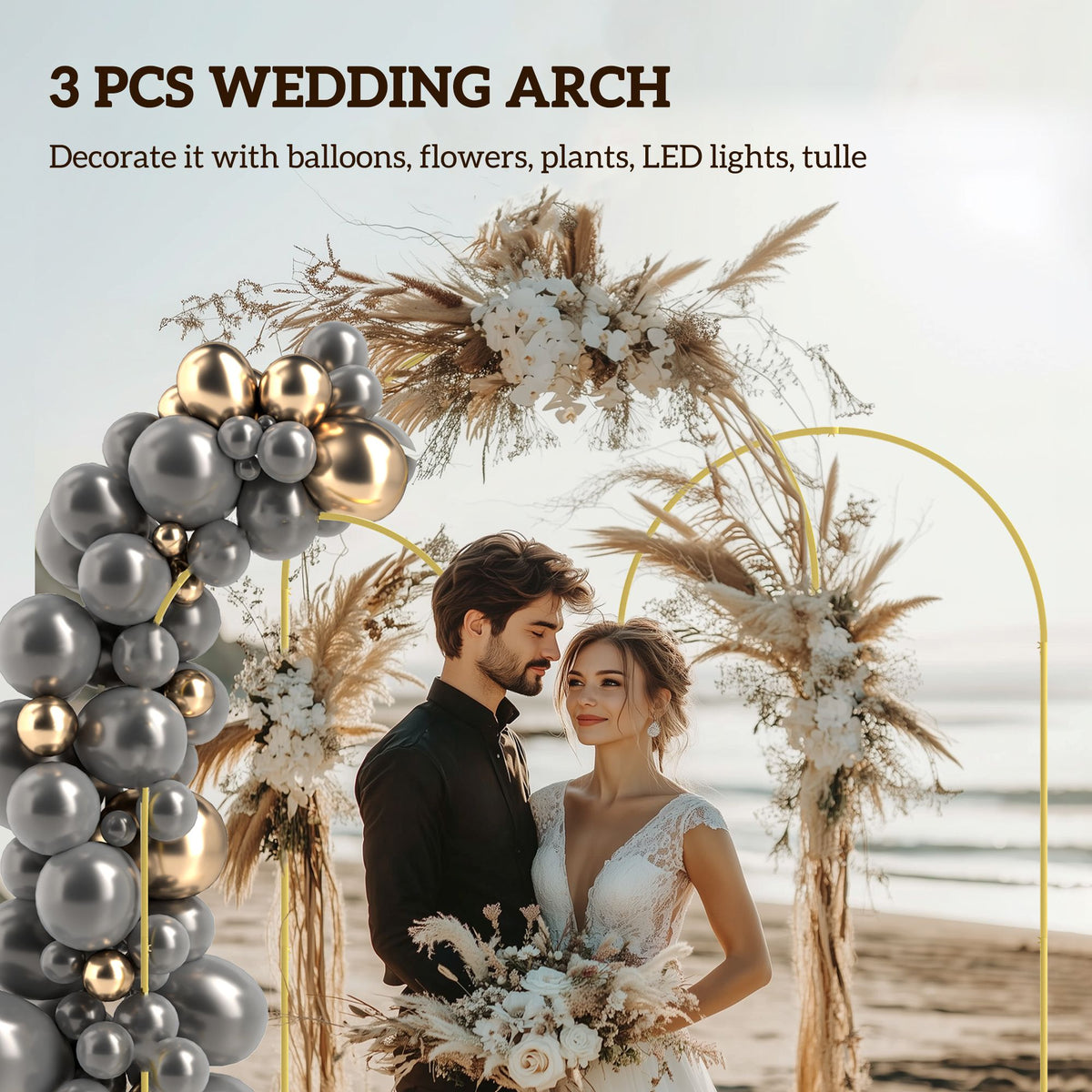 Gold Three-Piece Backdrop Arch Set for Celebrations