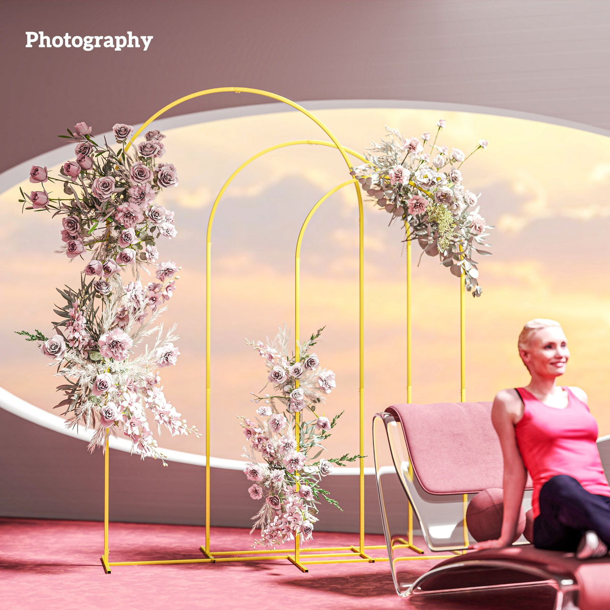 Gold Three-Piece Backdrop Arch Set for Celebrations
