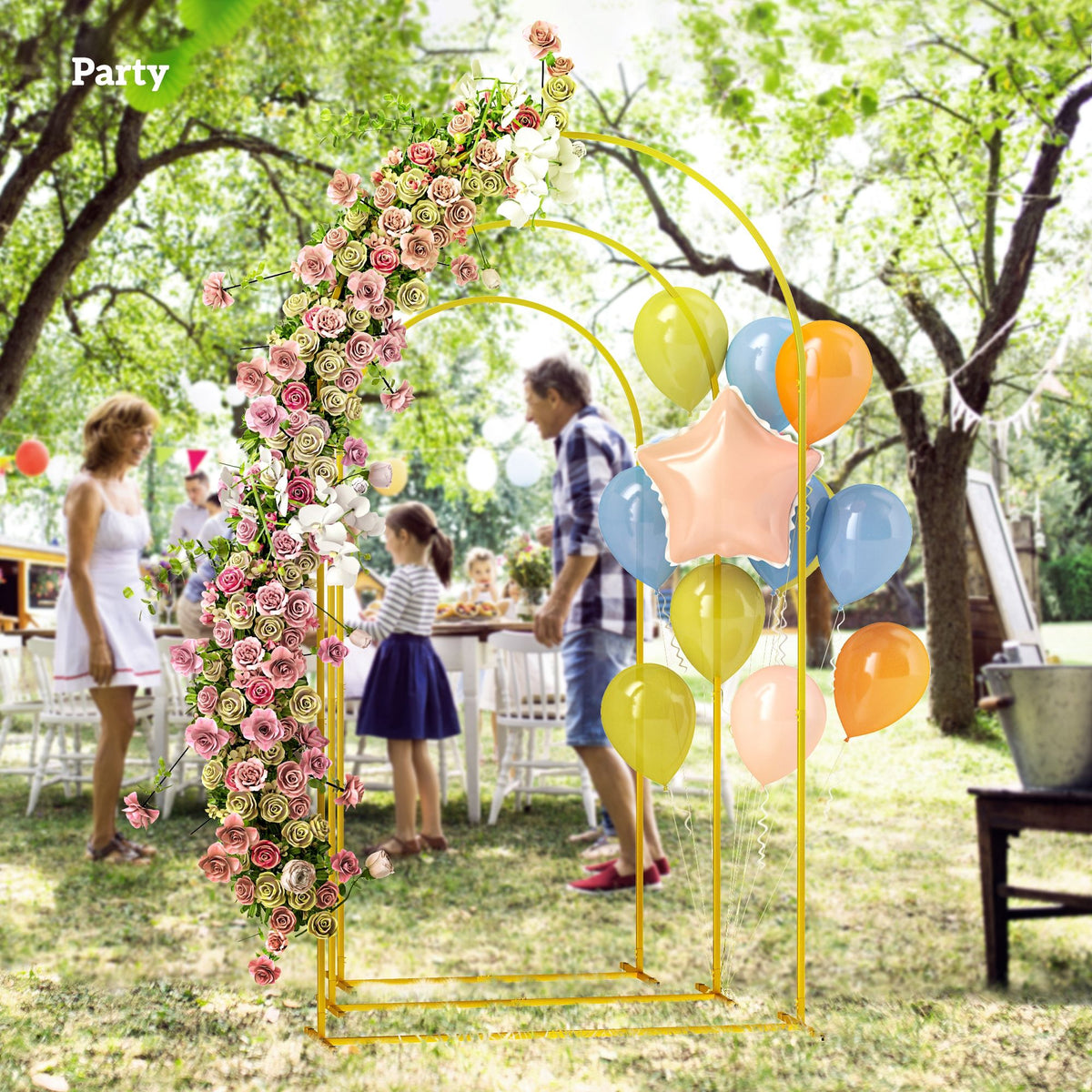 Gold Three-Piece Backdrop Arch Set for Celebrations