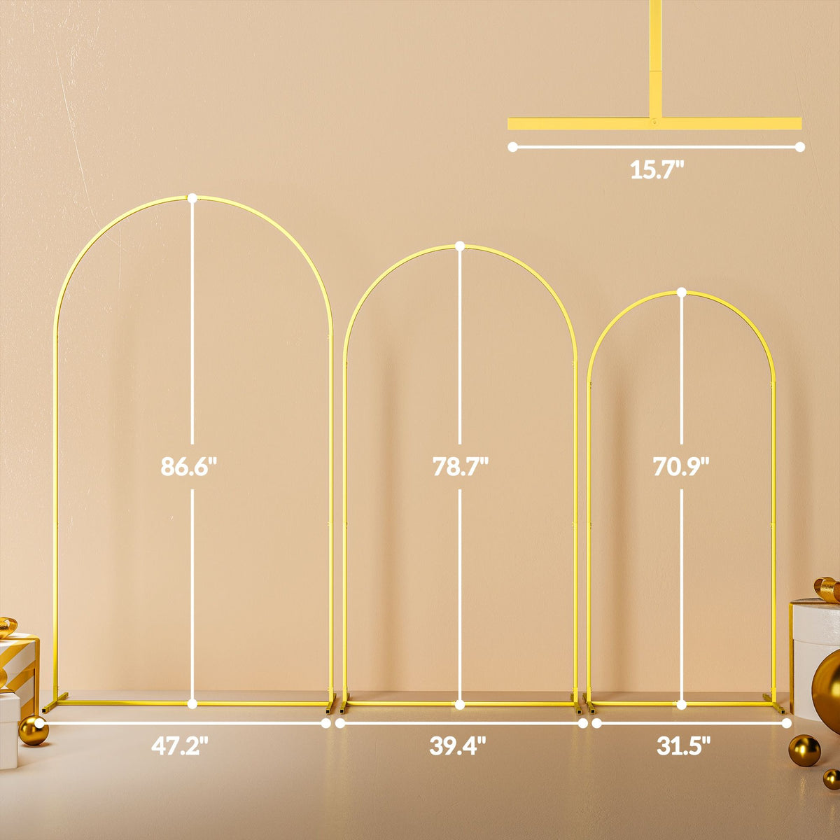 Gold Three-Piece Backdrop Arch Set for Celebrations