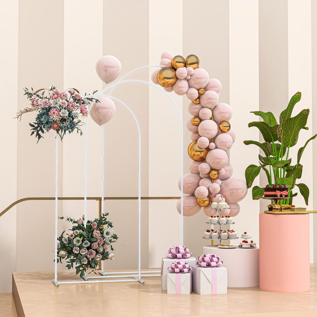 Three-Piece White Arch Backdrop Stand Set