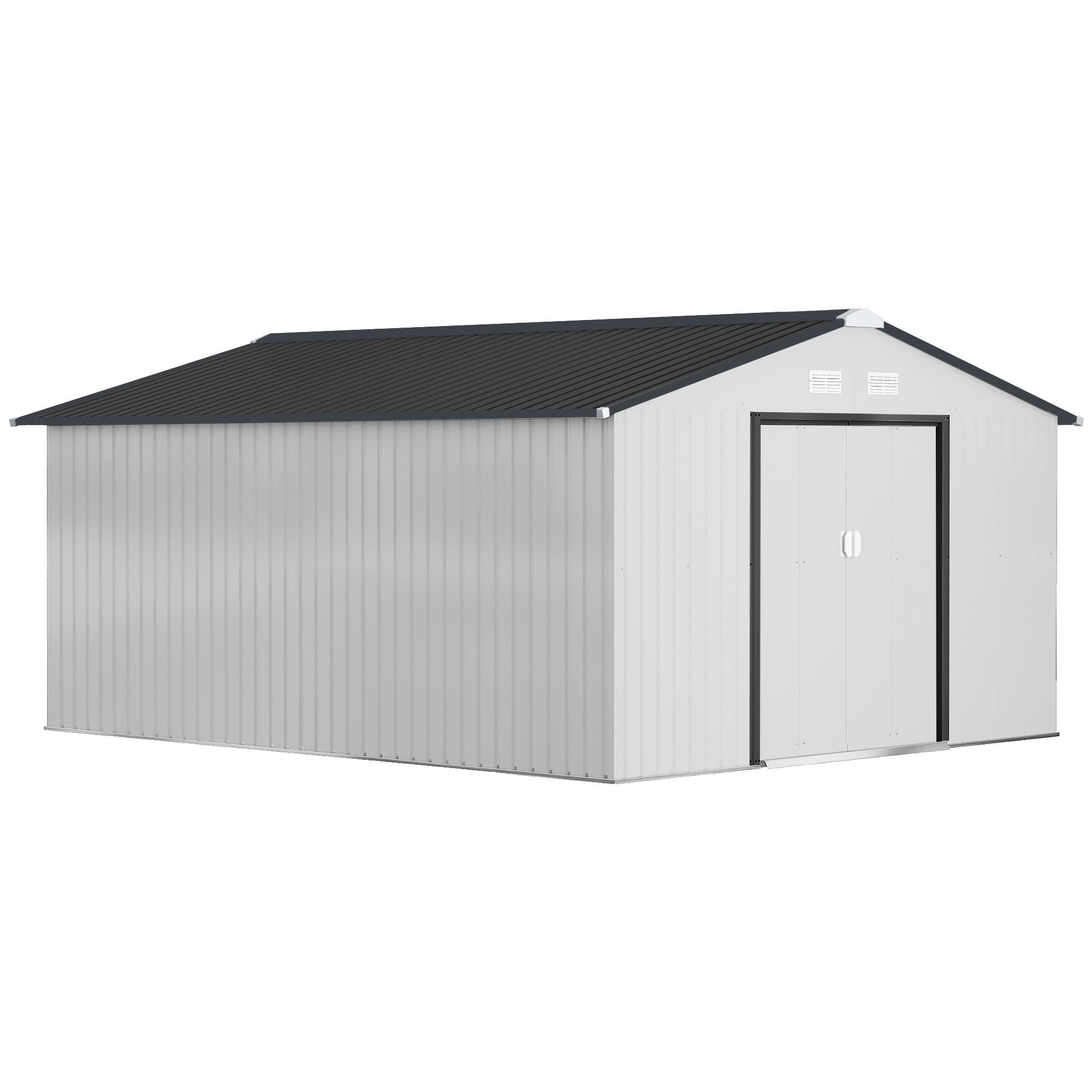 White Metal Garden Shed with Double Locking Doors for Yard Tools & Bikes
