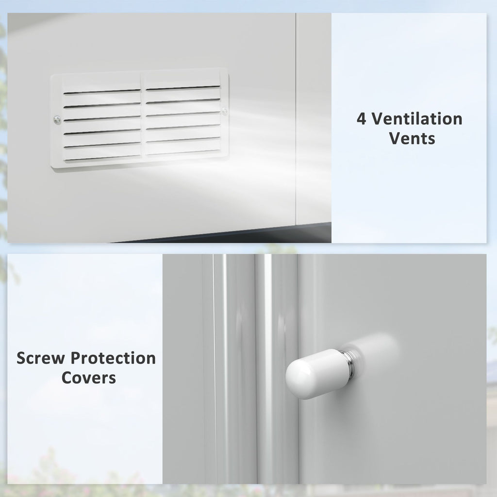 White Metal Garden Shed with Double Locking Doors for Yard Tools & Bikes