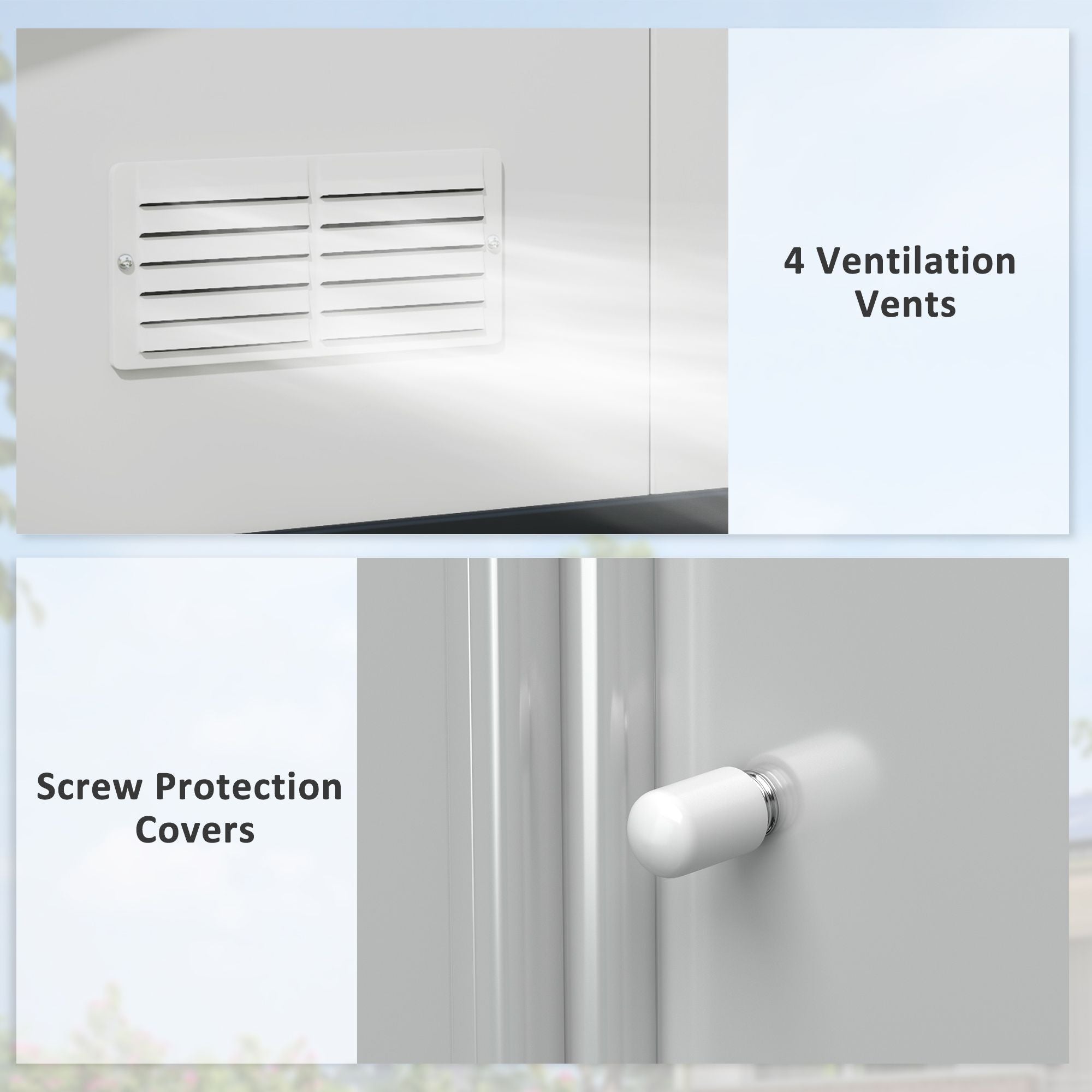 White Metal Garden Shed with Double Locking Doors for Yard Tools & Bikes