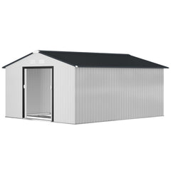 White Metal Garden Shed with Double Locking Doors for Yard Tools & Bikes