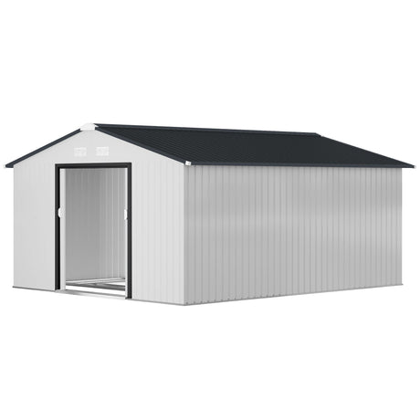 White Metal Garden Shed with Double Locking Doors for Yard Tools & Bikes