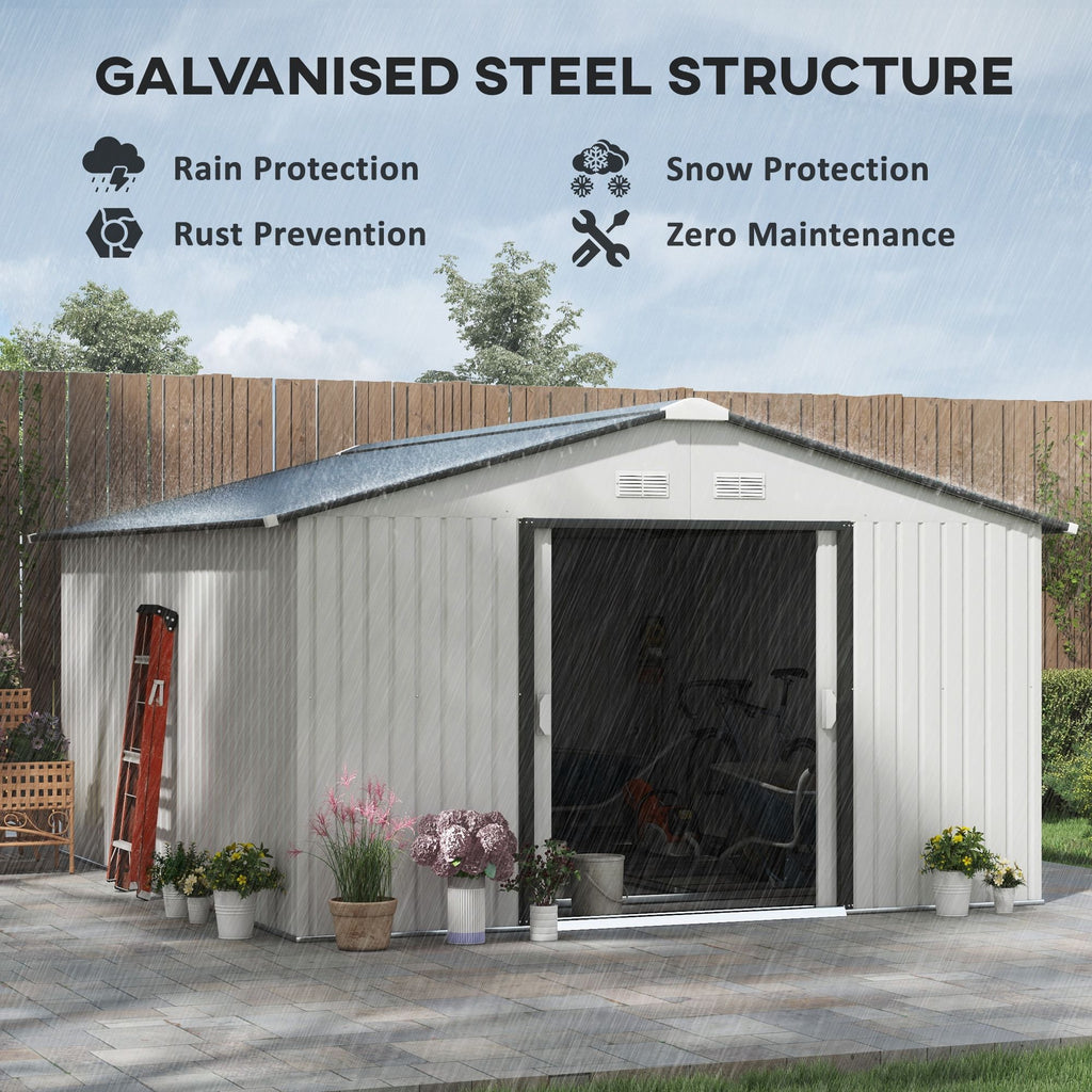 White Metal Garden Shed with Double Locking Doors for Yard Tools & Bikes