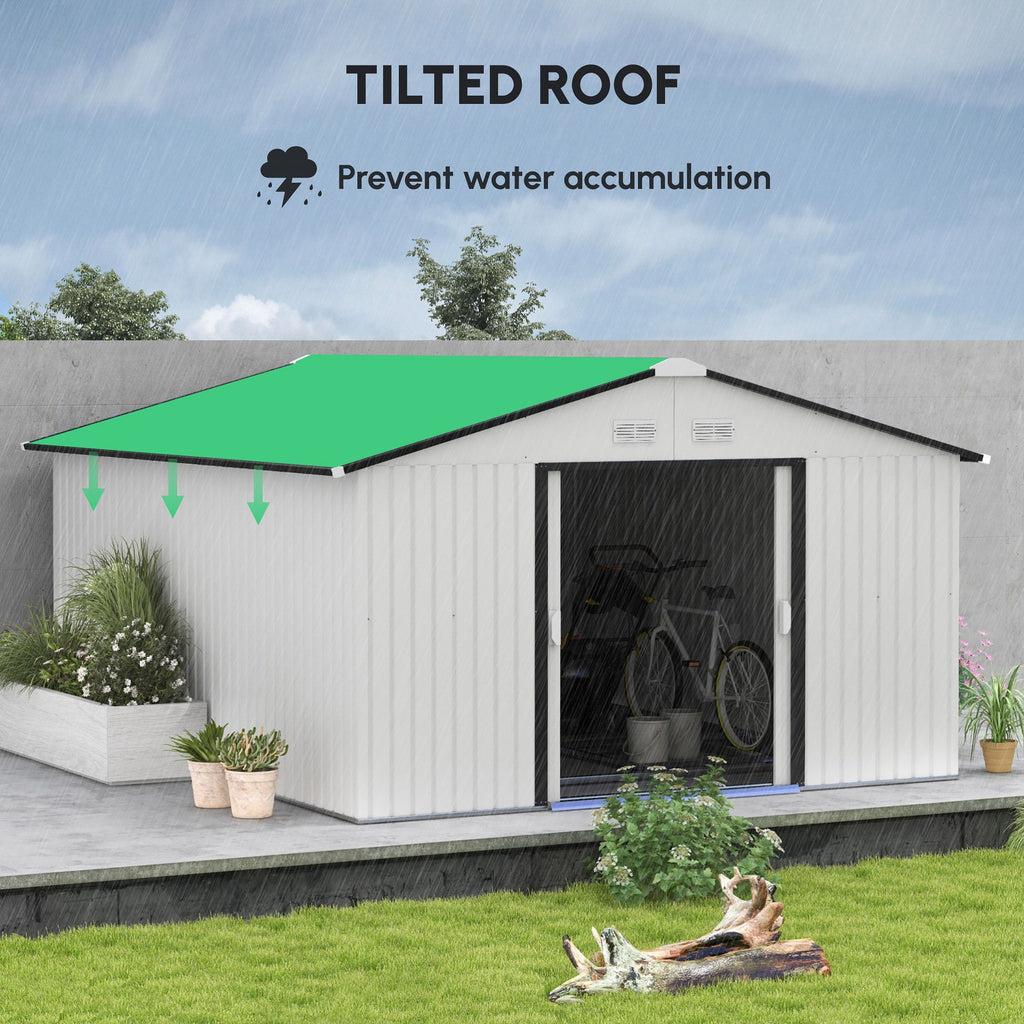 White Metal Garden Shed with Double Locking Doors for Yard Tools & Bikes